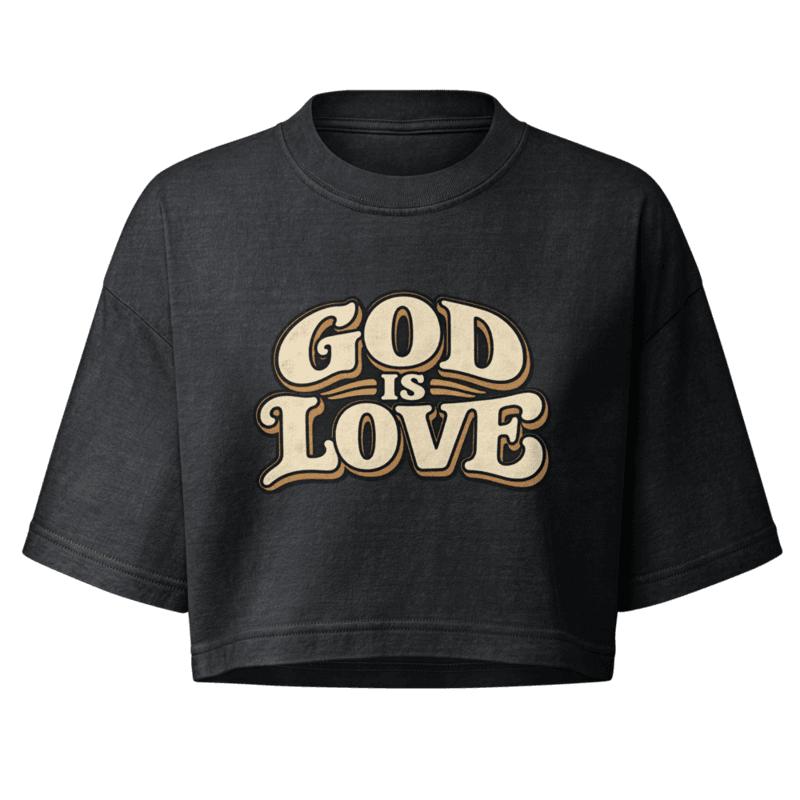 Front — GOD IS LOVE, retro bubble-letter emblem