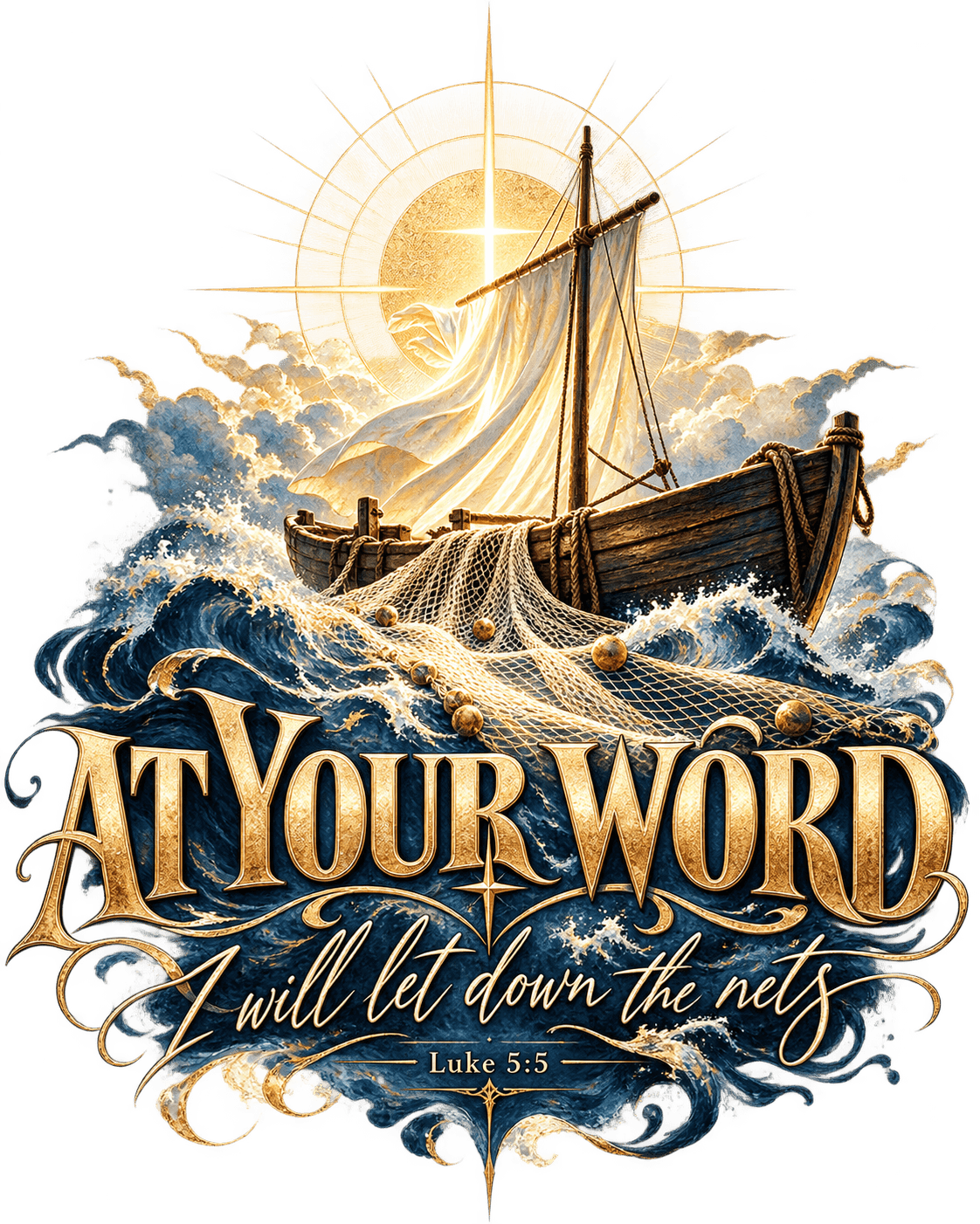 Close-up of the back graphic — Luke 5:5