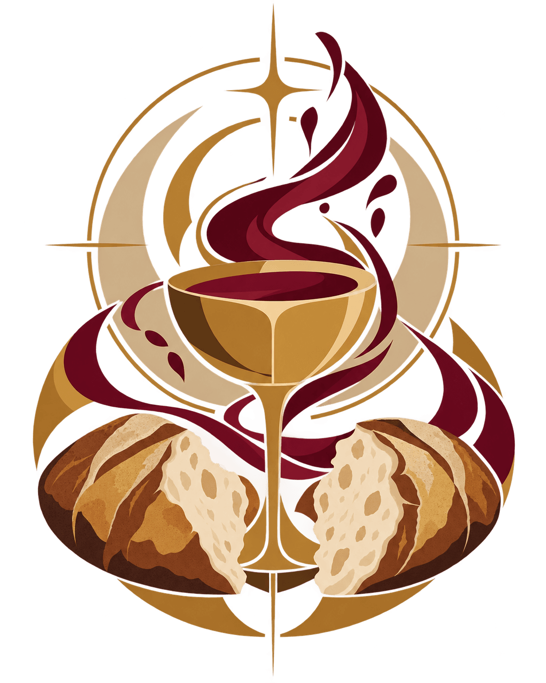 Close-up of the back graphic — chalice and bread