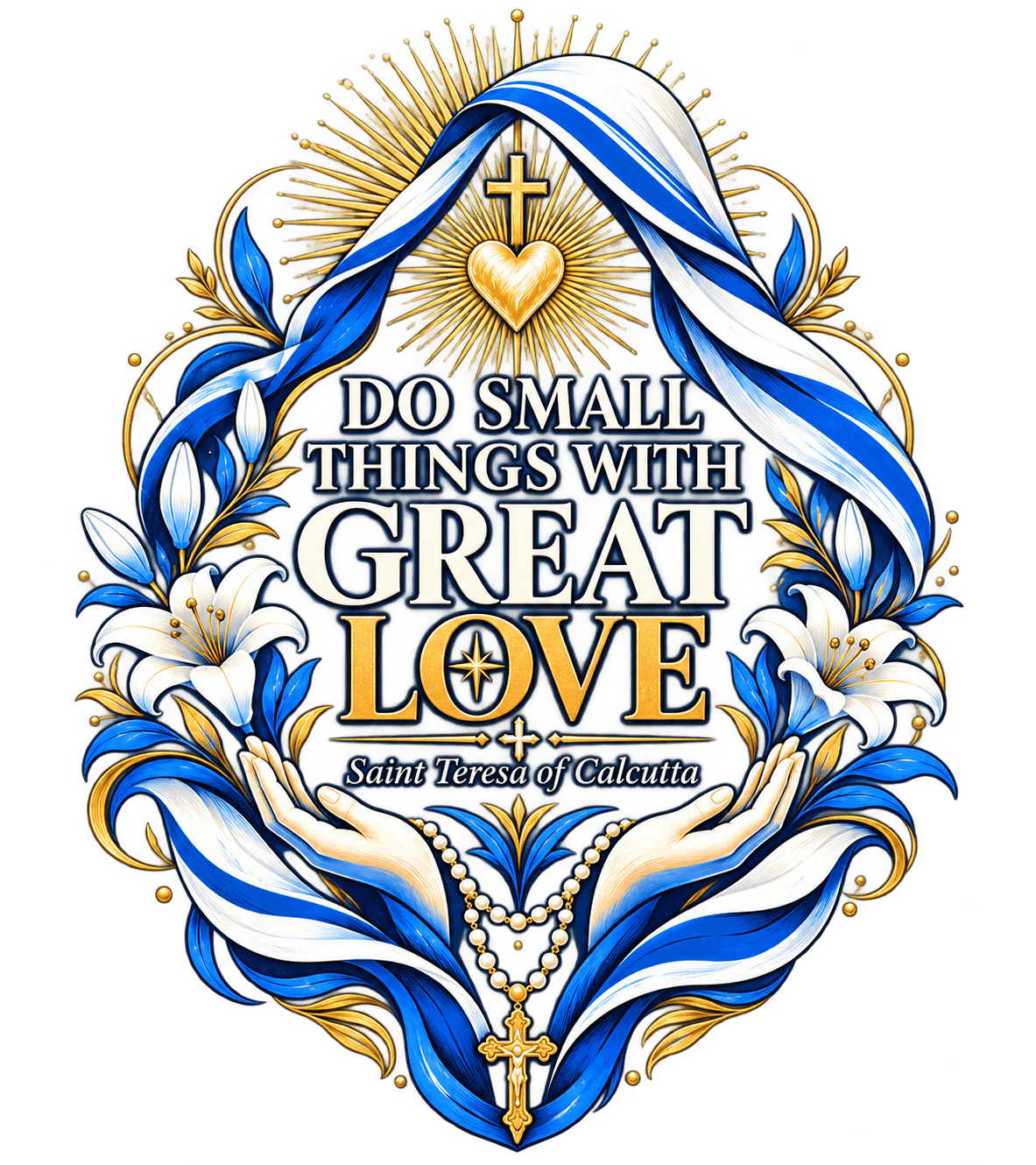 Close-up of the back graphic — St. Teresa of Calcutta emblem