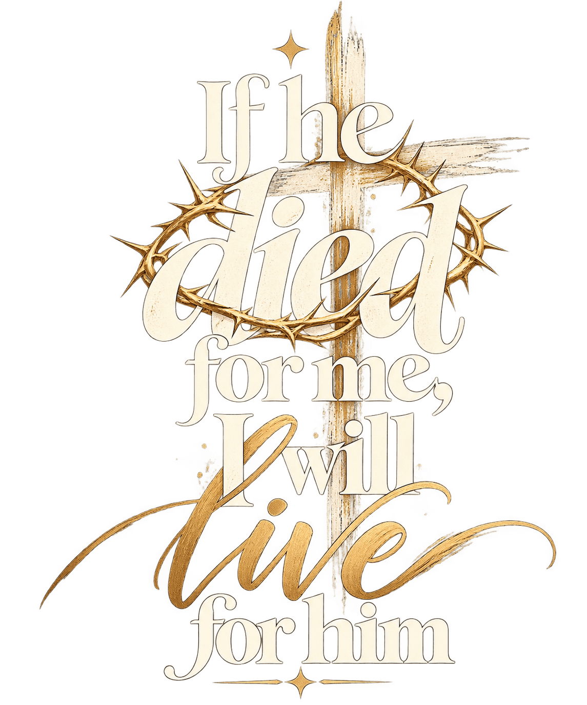Close-up of the front graphic — cross and crown of thorns typography