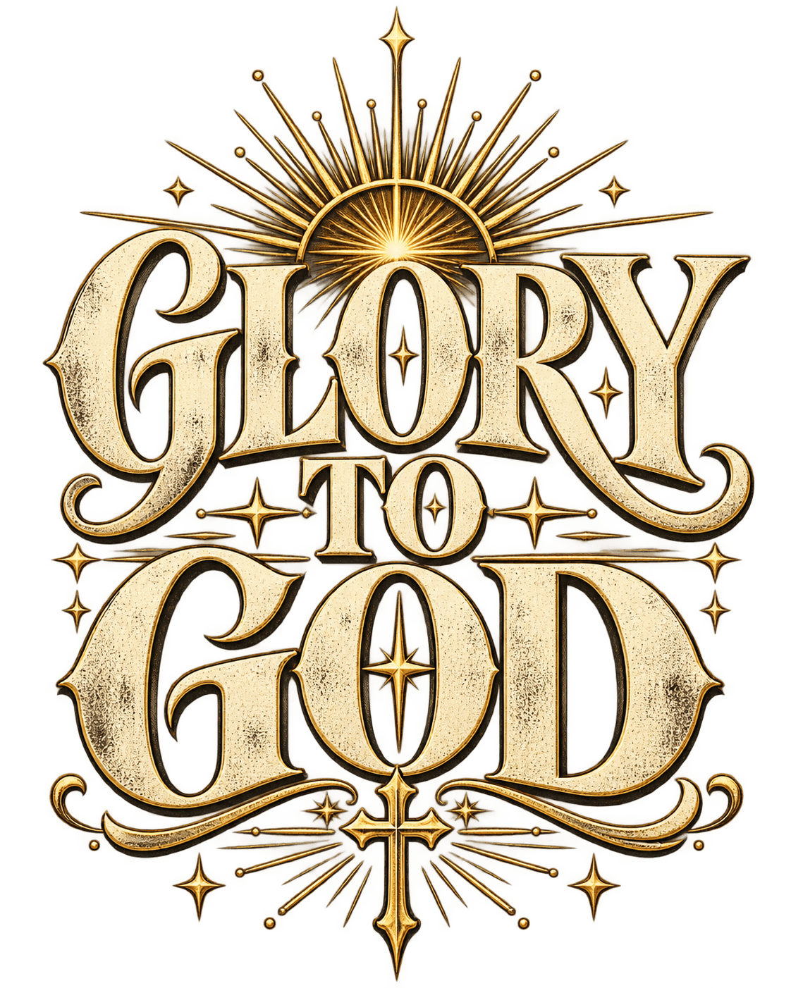 Close-up of the back graphic — Glory to God emblem