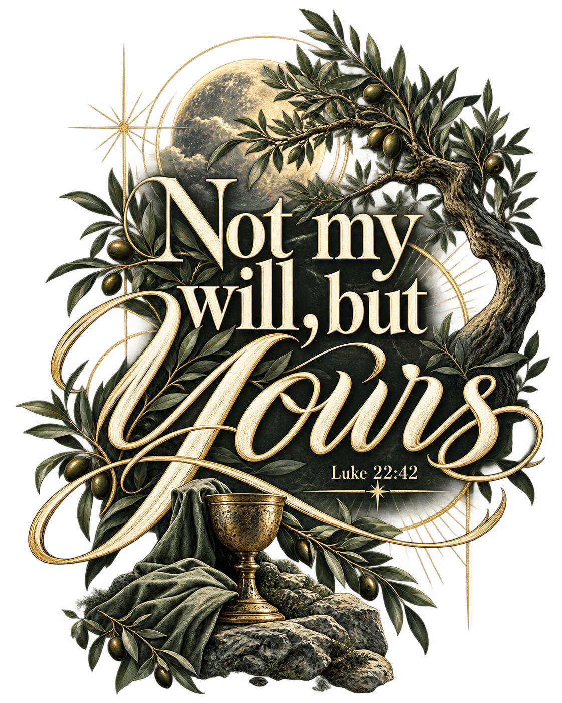 Close-up of the back graphic — Not My Will, But Yours emblem