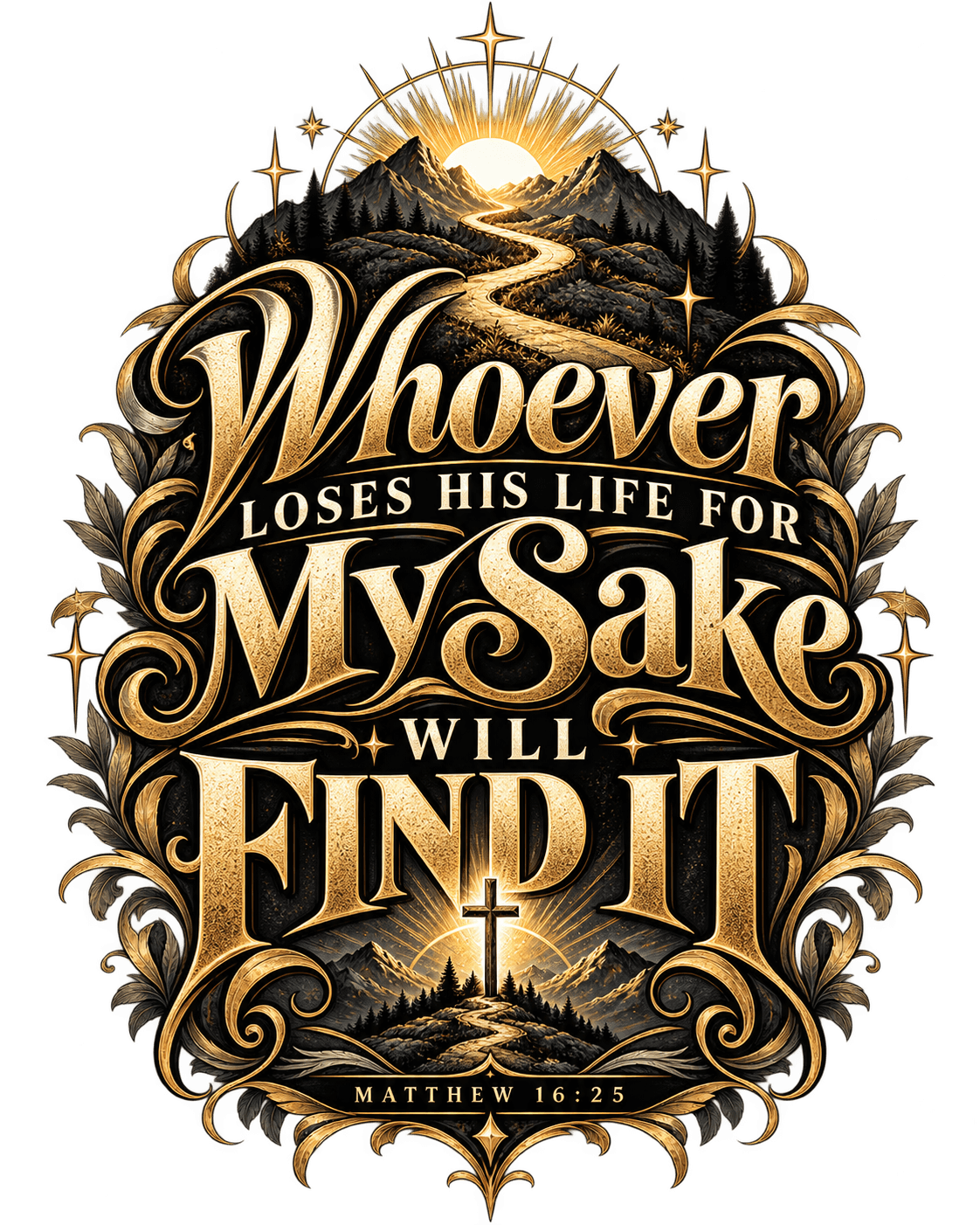 Close-up of the front graphic — Whoever Loses His Life emblem