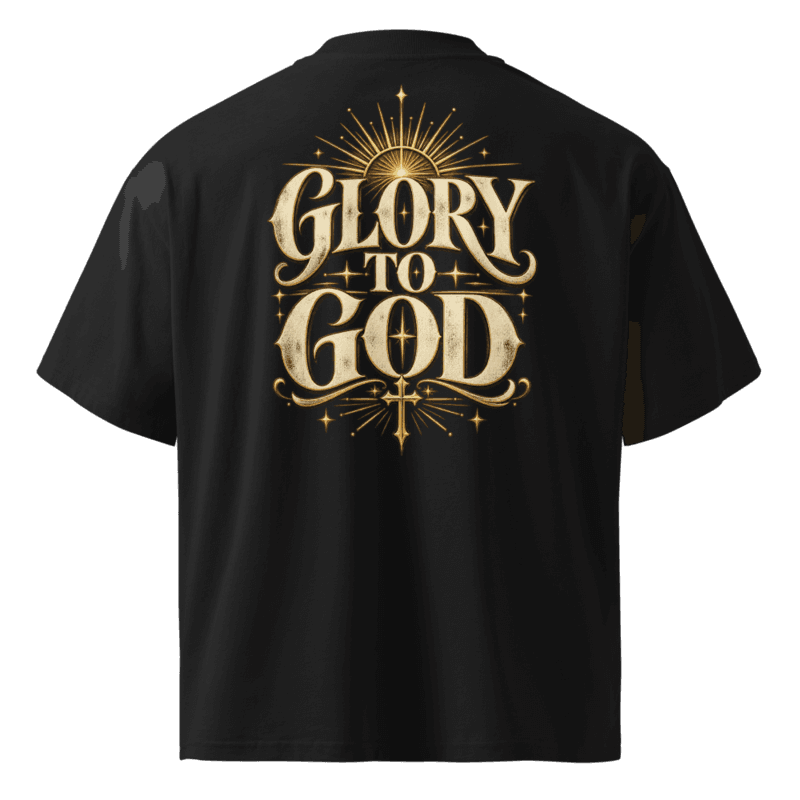 Back — Glory to God, vintage gold sunburst emblem