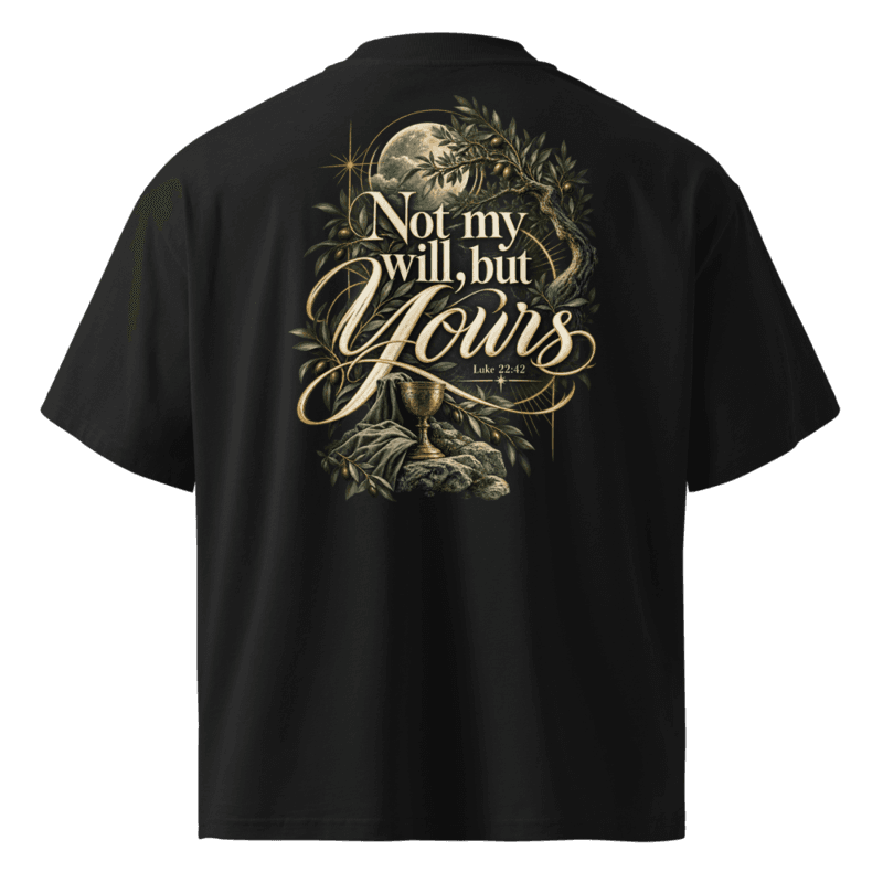 Back — Not My Will, But Yours, Gethsemane olive branch and chalice emblem, Luke 22:42