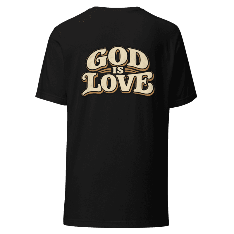 Back — GOD IS LOVE, retro bubble-letter emblem