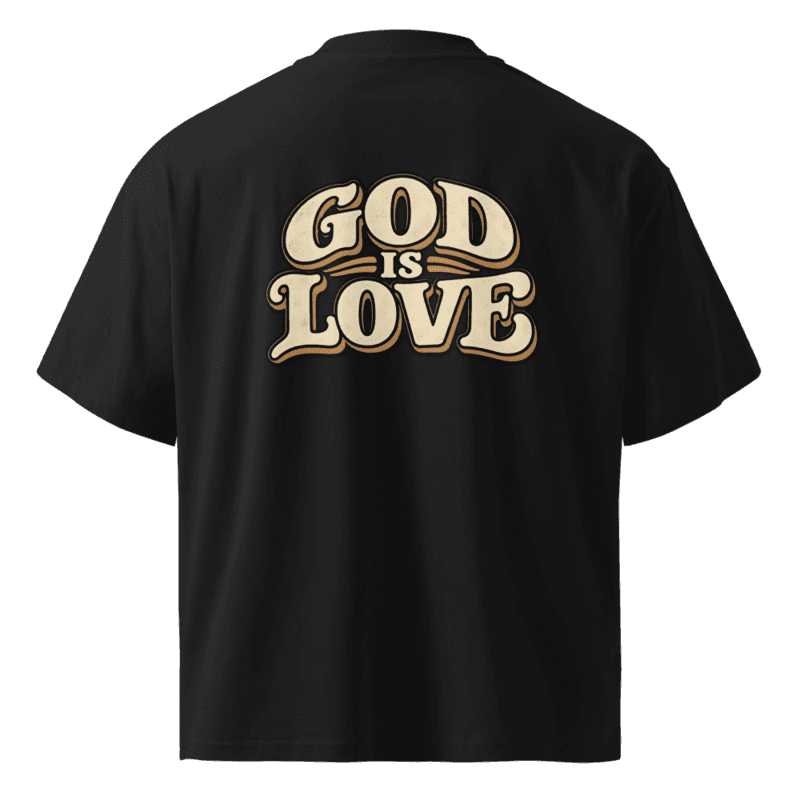 Back — GOD IS LOVE, retro bubble-letter emblem